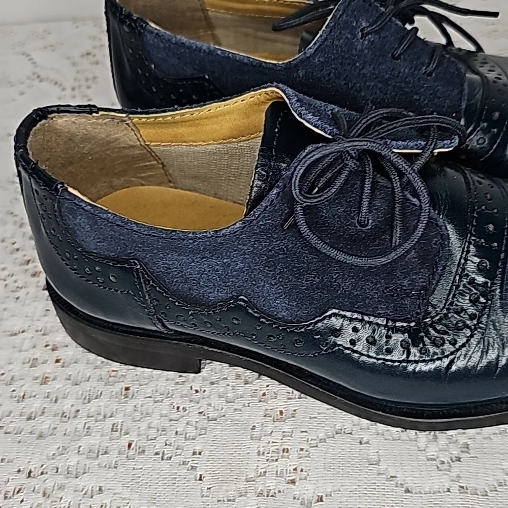 LibertyZeno Amy blue suede leather Oxford loafer lace up dress shoes sz 1 youth